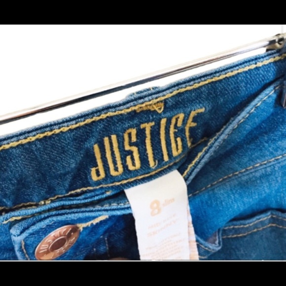 JUSTICE Skinny Jeans/Jeggings With Pockets & Back Swirl Detail Denim Blue Girl 8 - Picture 5 of 6